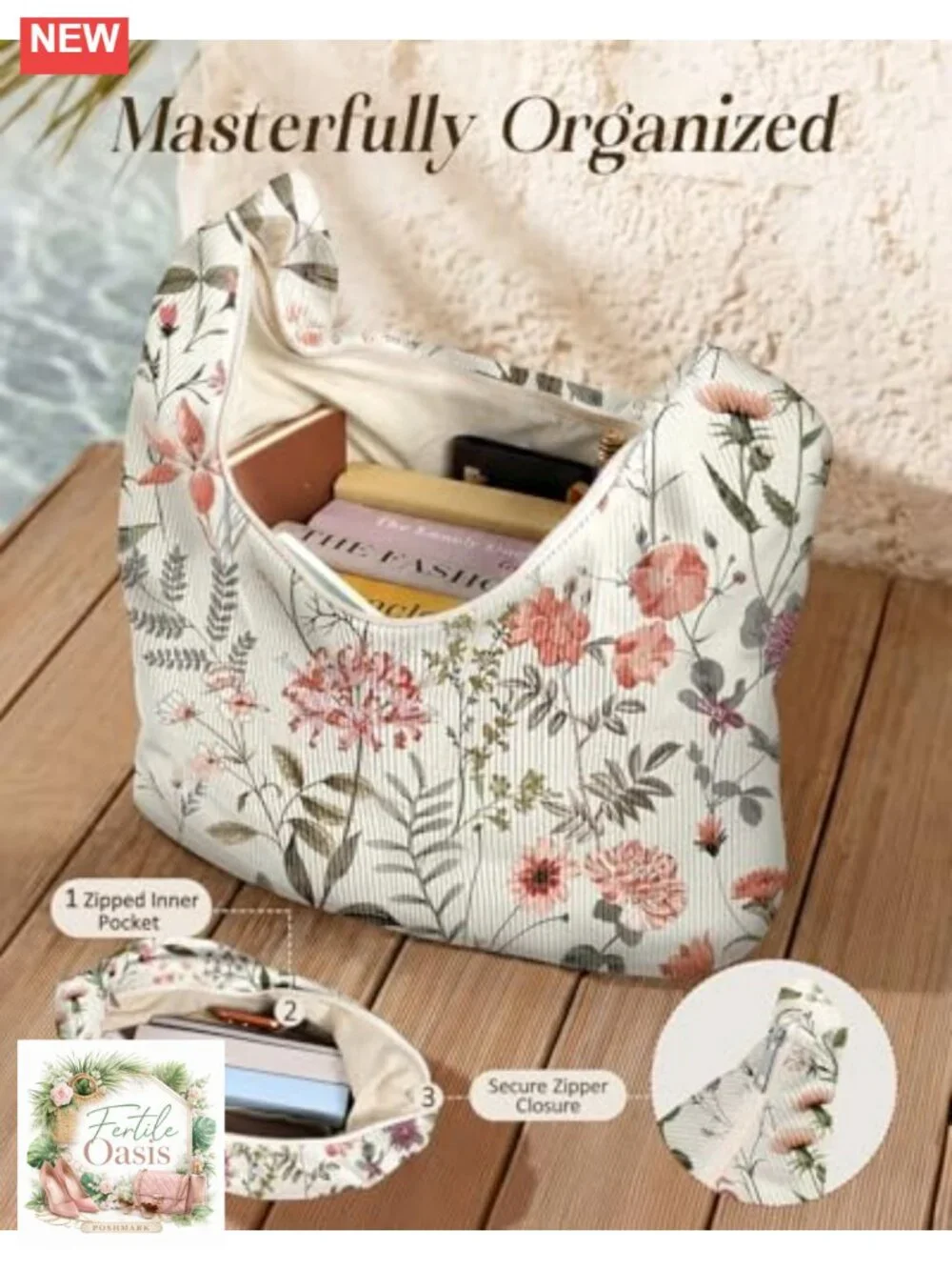 Corduroy Hobo Bag Large Zipper Tote Shoulder Crossbody Women